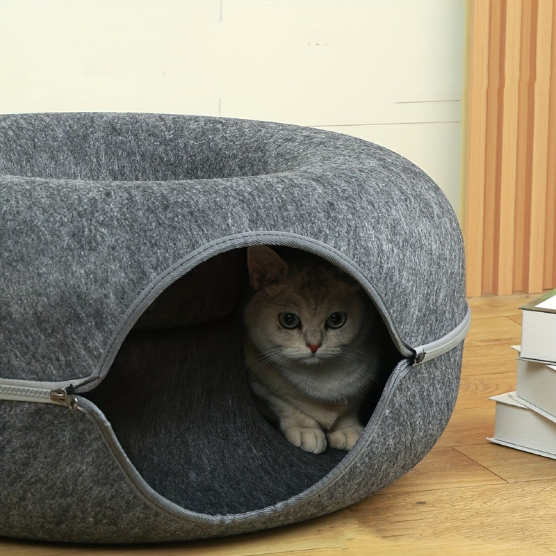 Purrfect Retreat - Cozy Wool Felt Cat Tunnel Nest | Ultimate Comfort &amp; Relaxation