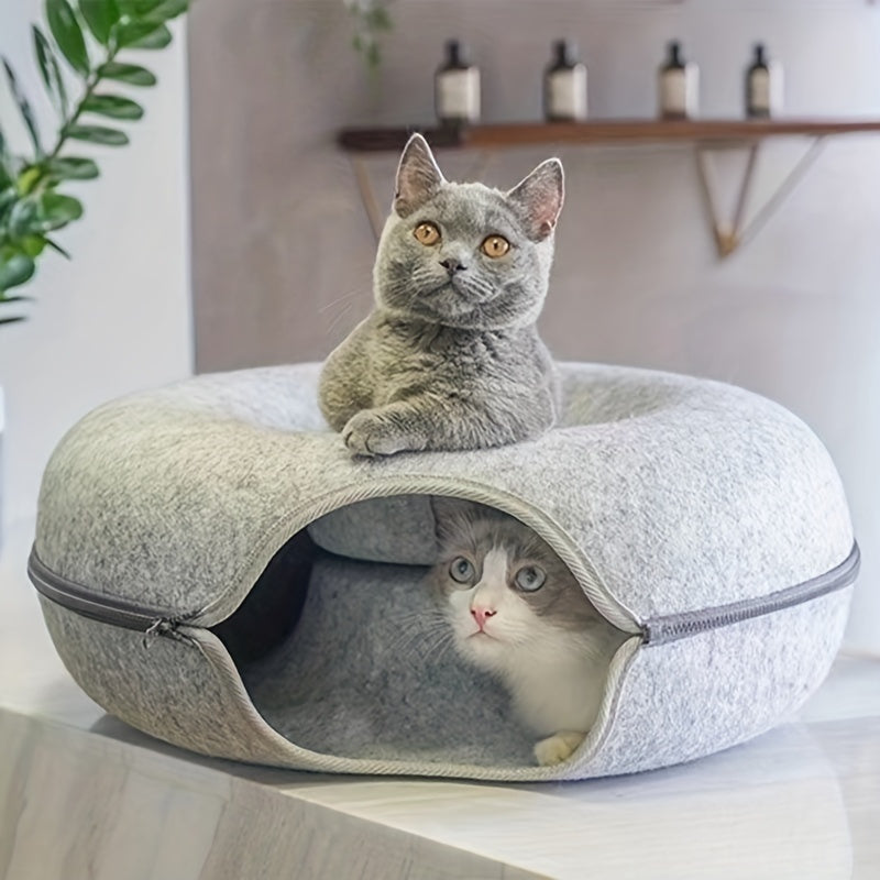 Purrfect Retreat - Cozy Wool Felt Cat Tunnel Nest | Ultimate Comfort &amp; Relaxation