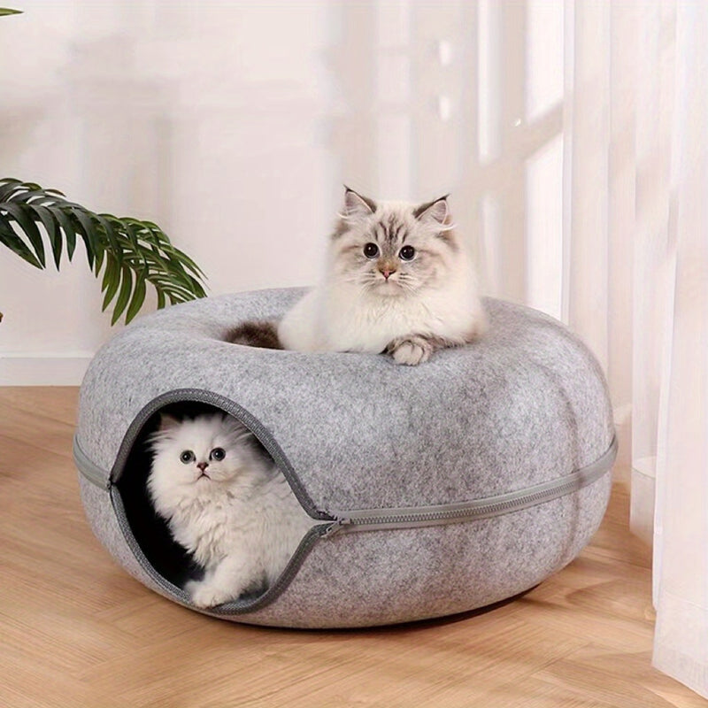 Purrfect Retreat - Cozy Wool Felt Cat Tunnel Nest | Ultimate Comfort &amp; Relaxation