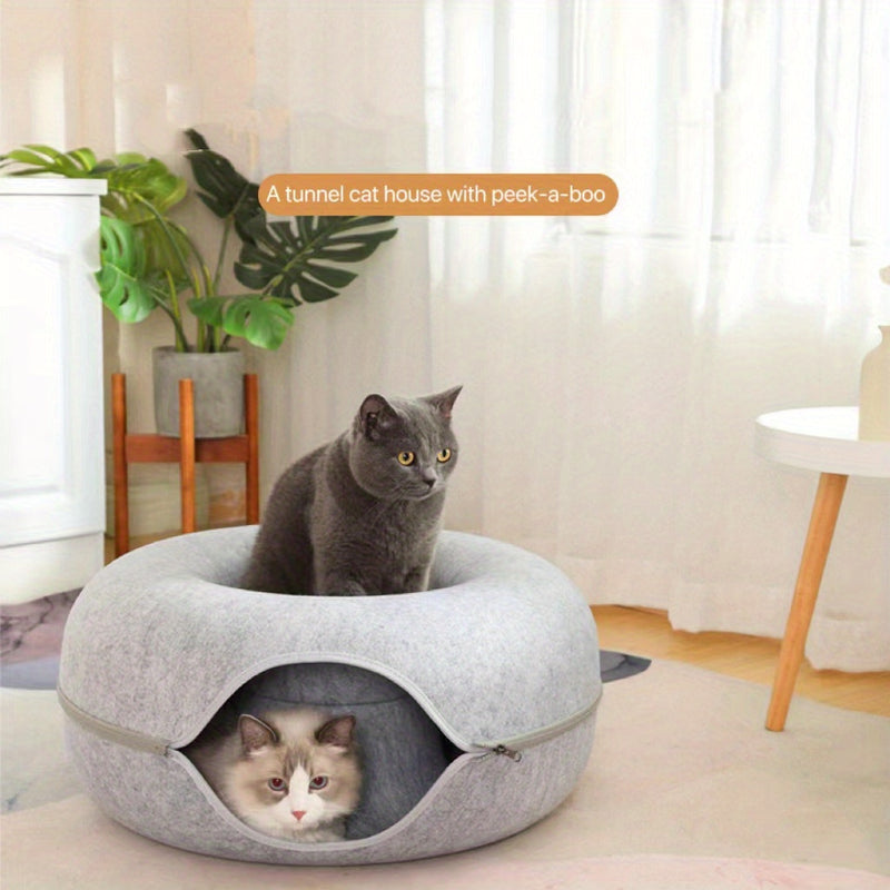 Purrfect Retreat - Cozy Wool Felt Cat Tunnel Nest | Ultimate Comfort &amp; Relaxation