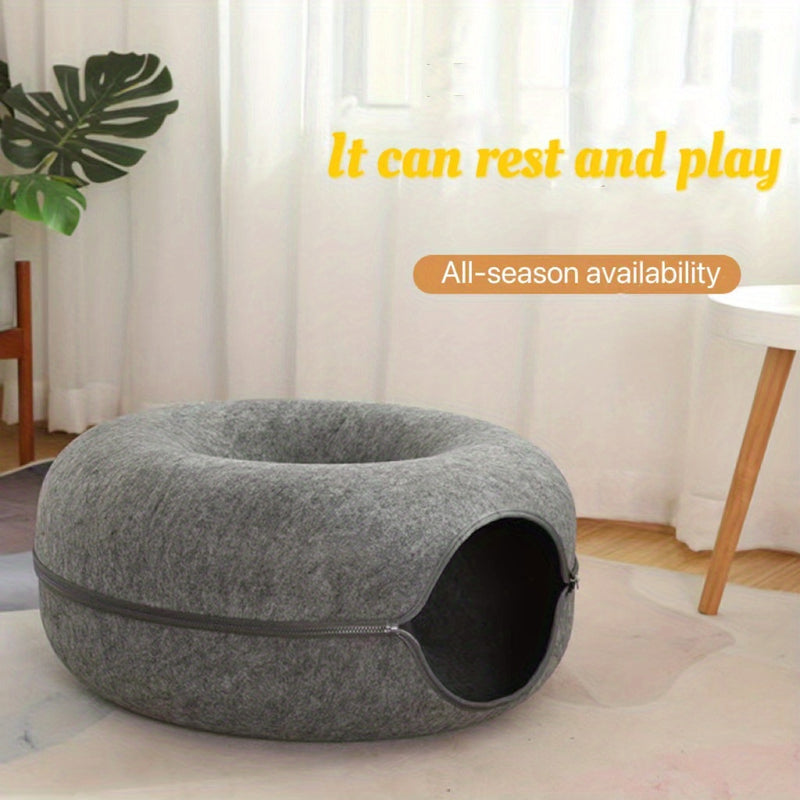 Purrfect Retreat - Cozy Wool Felt Cat Tunnel Nest | Ultimate Comfort &amp; Relaxation