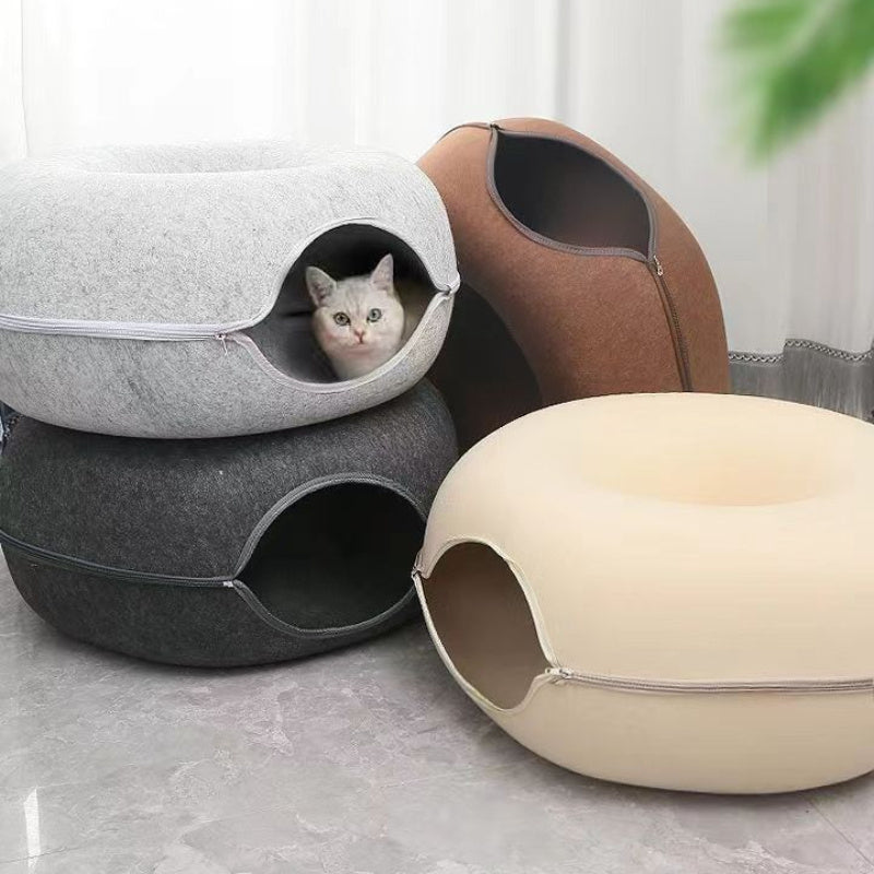 Purrfect Retreat - Cozy Wool Felt Cat Tunnel Nest | Ultimate Comfort &amp; Relaxation