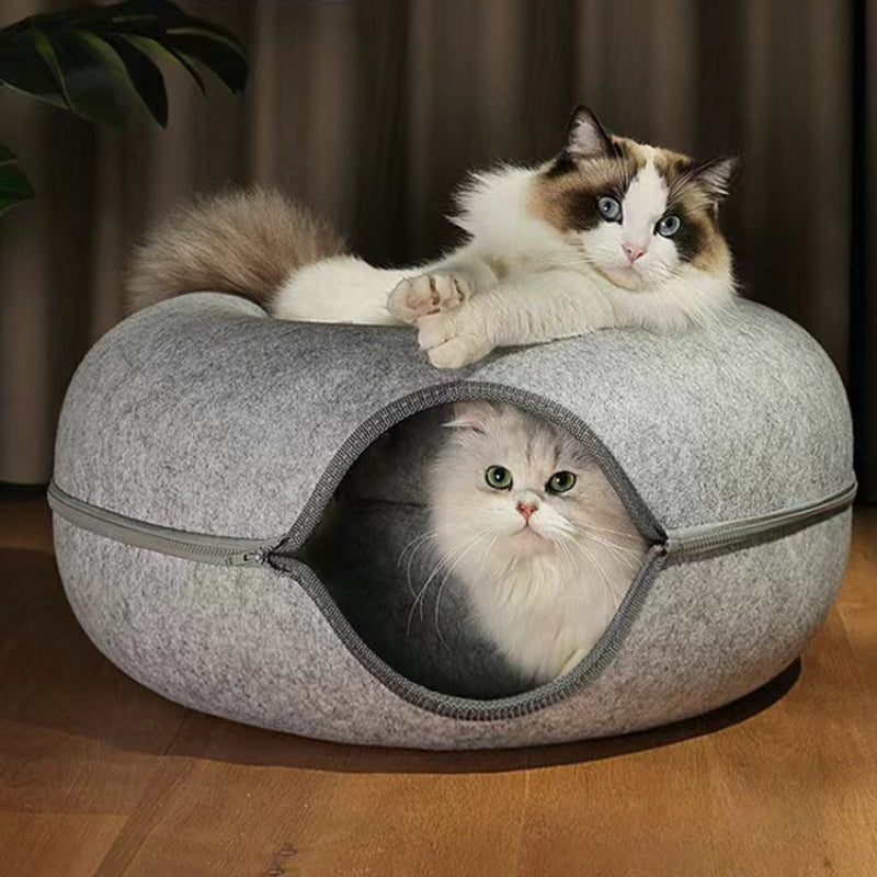 Purrfect Retreat - Cozy Wool Felt Cat Tunnel Nest | Ultimate Comfort &amp; Relaxation