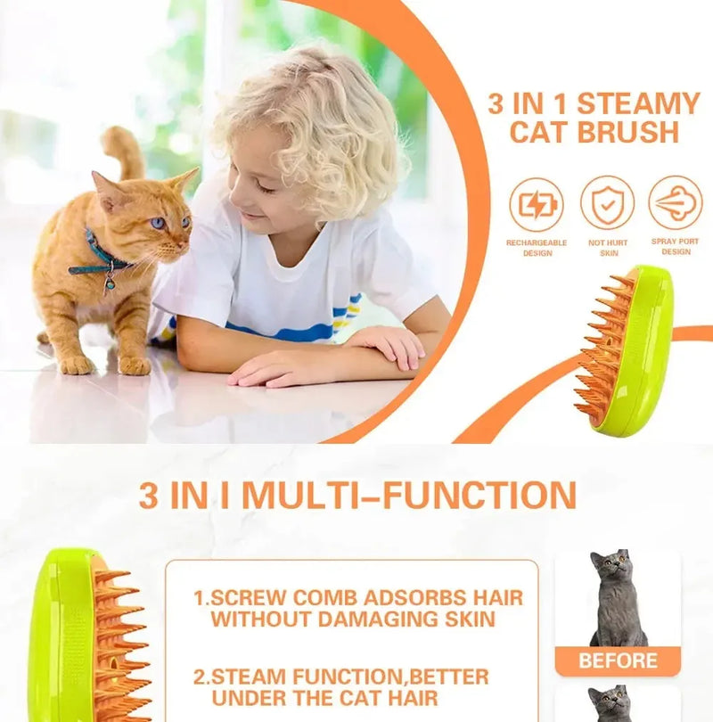 Electric Pet Grooming Steam Brush & Massager