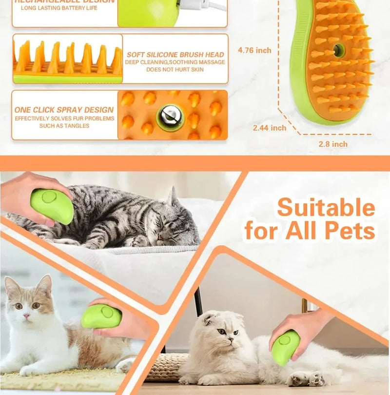 Electric Pet Grooming Steam Brush & Massager